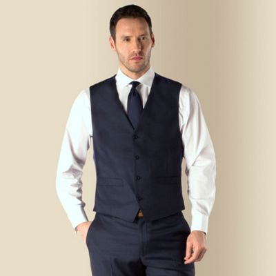 J by Jasper Conran Dark blue sharkskin tailored fit 4 button waistcoat